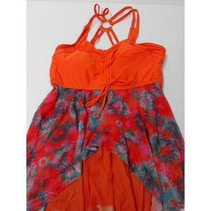 Century Star Womens Orange Floral Mesh Overlay Tankini Swimsuit Set Sz M/#26535
